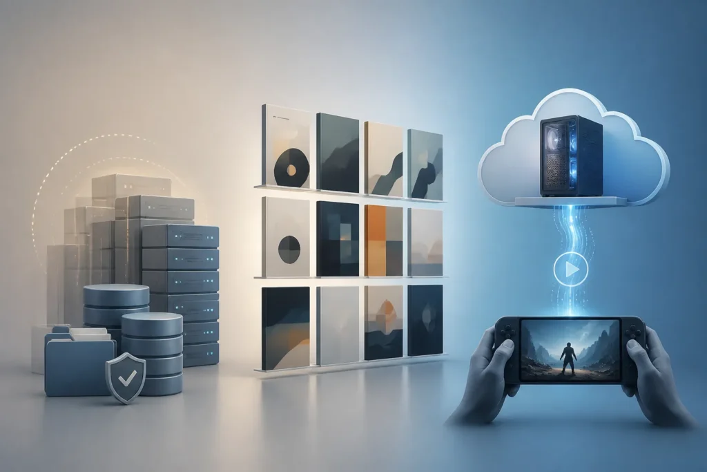 Tre funzioni distinte del cloud: backup, libreria digitale e streaming.