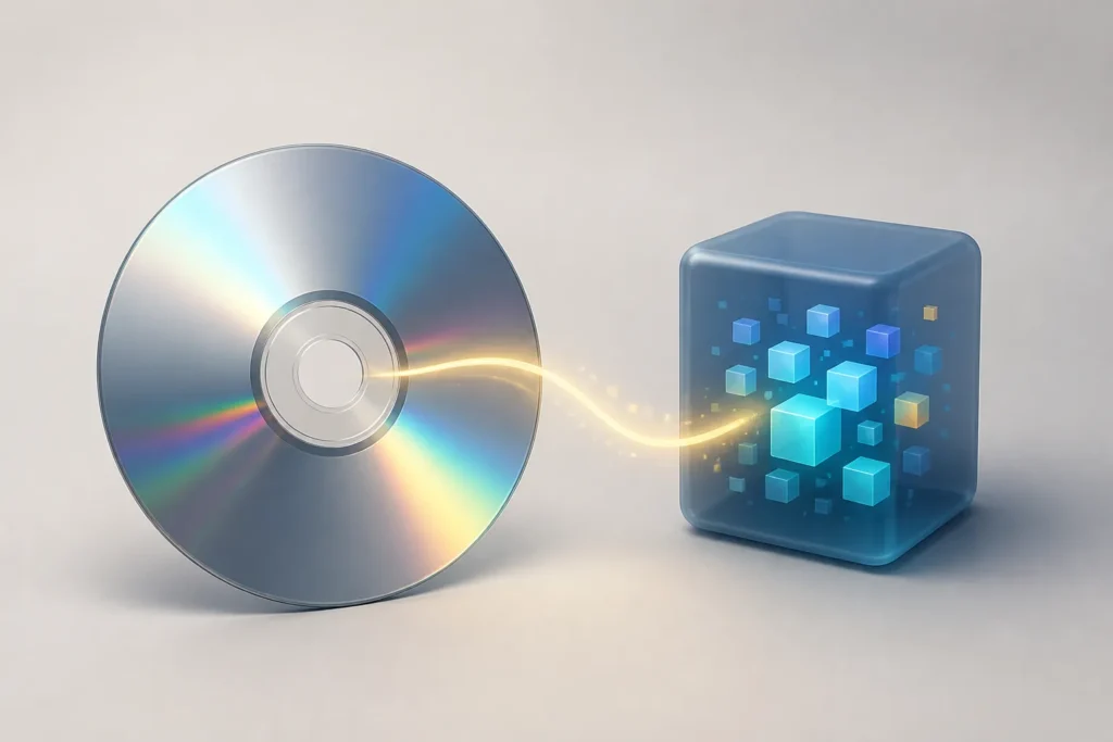 Disco centrale collegato a un contenuto aggiuntivo separato tramite una connessione simbolica.