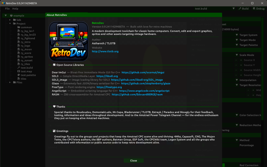 Retrodev main window