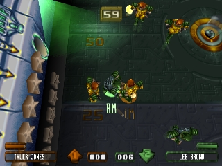 Schermata di gioco di Speedball 2100 nella versione originale PlayStation.