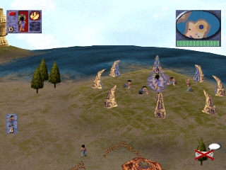 Schermata di gioco di Populous: The Beginning nella versione originale PlayStation.