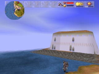 Schermata di gioco di Magic Carpet nella versione originale PlayStation.