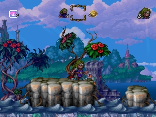 Schermata di gioco di The Adventures of Lomax nella versione originale PlayStation.