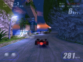 Schermata di gioco di Rollcage nella versione originale PlayStation.